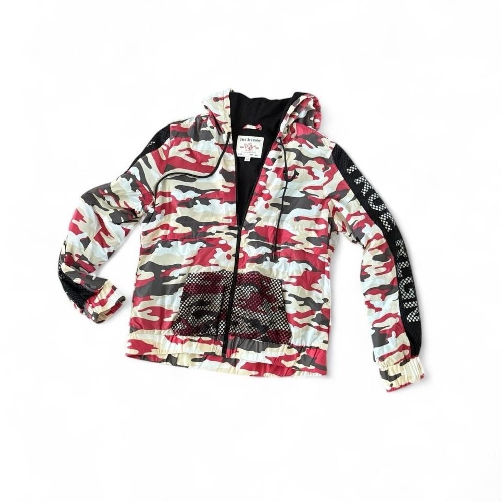 True Religion - Camo Zip Hoodie Jacket - Women - XL - Red Mesh Nylon